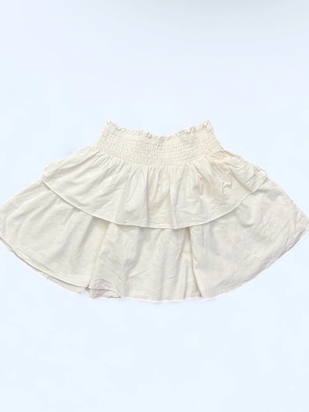 Cream Ruffle Tiered Mini Skirt Women’s Large Cottagecore Boho Summer Flowy Cute